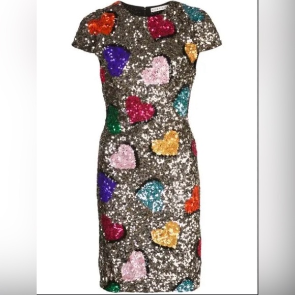 Alice + Olivia Gold Heart Sequin Mini Dress, Size 4, Brand New - Picture 3 of 15